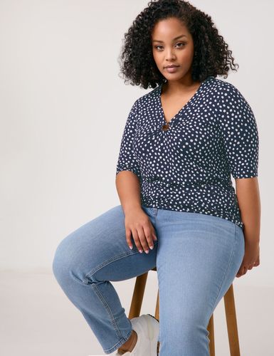 SAMOON Gepunktetes Halbarmshirt mit Zierring