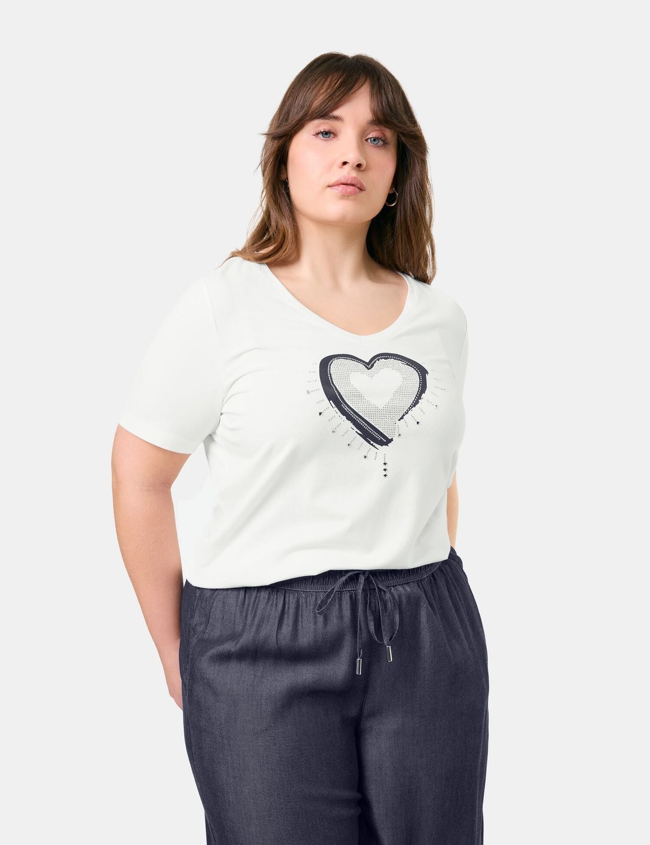 SAMOON Weiches Shirt mit verziertem Herz-Print