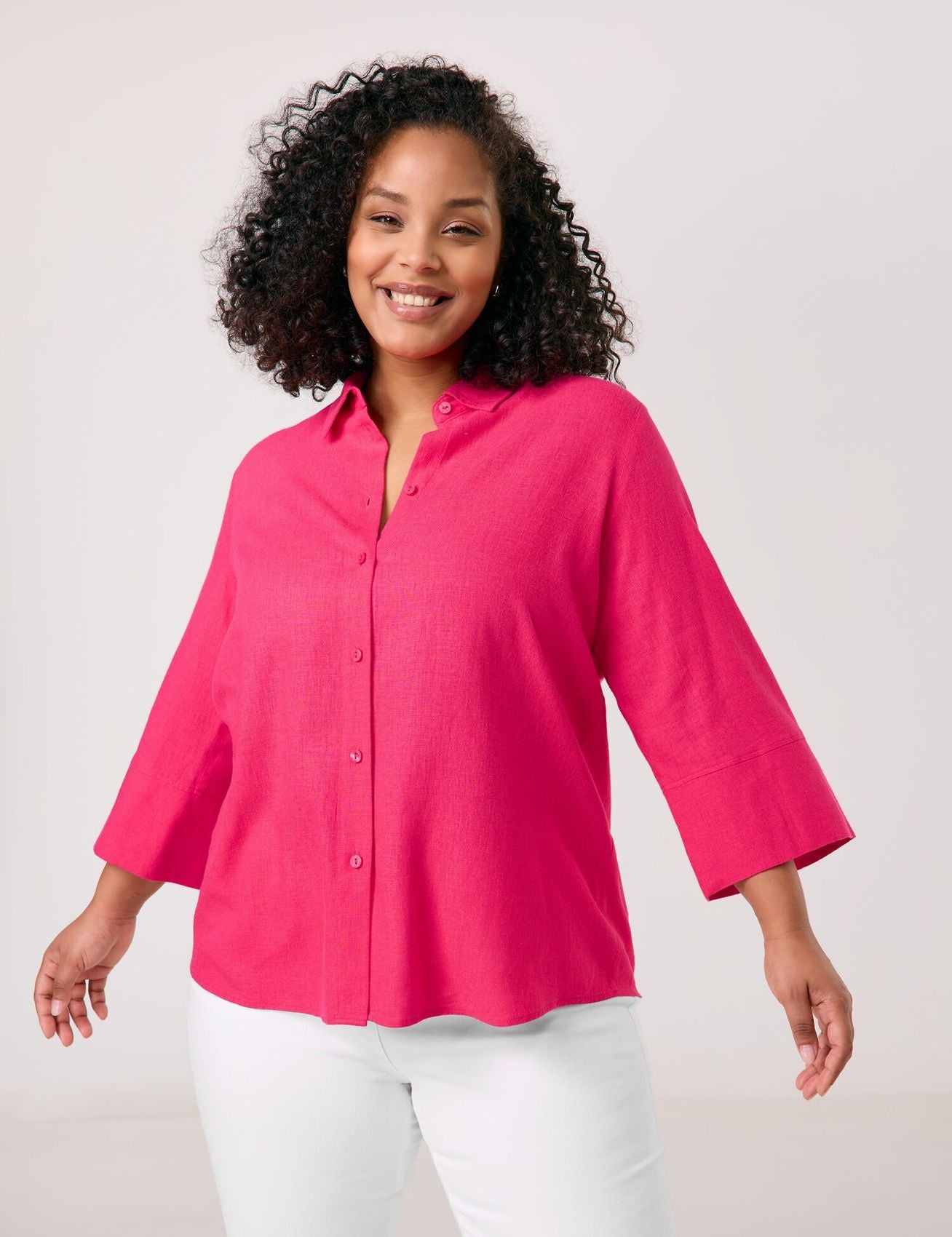 3/4 Arm Bluse aus Viskose-Leinen-Mix