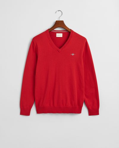 GANT Klassischer V-Neck Pullover aus Baumwolle L