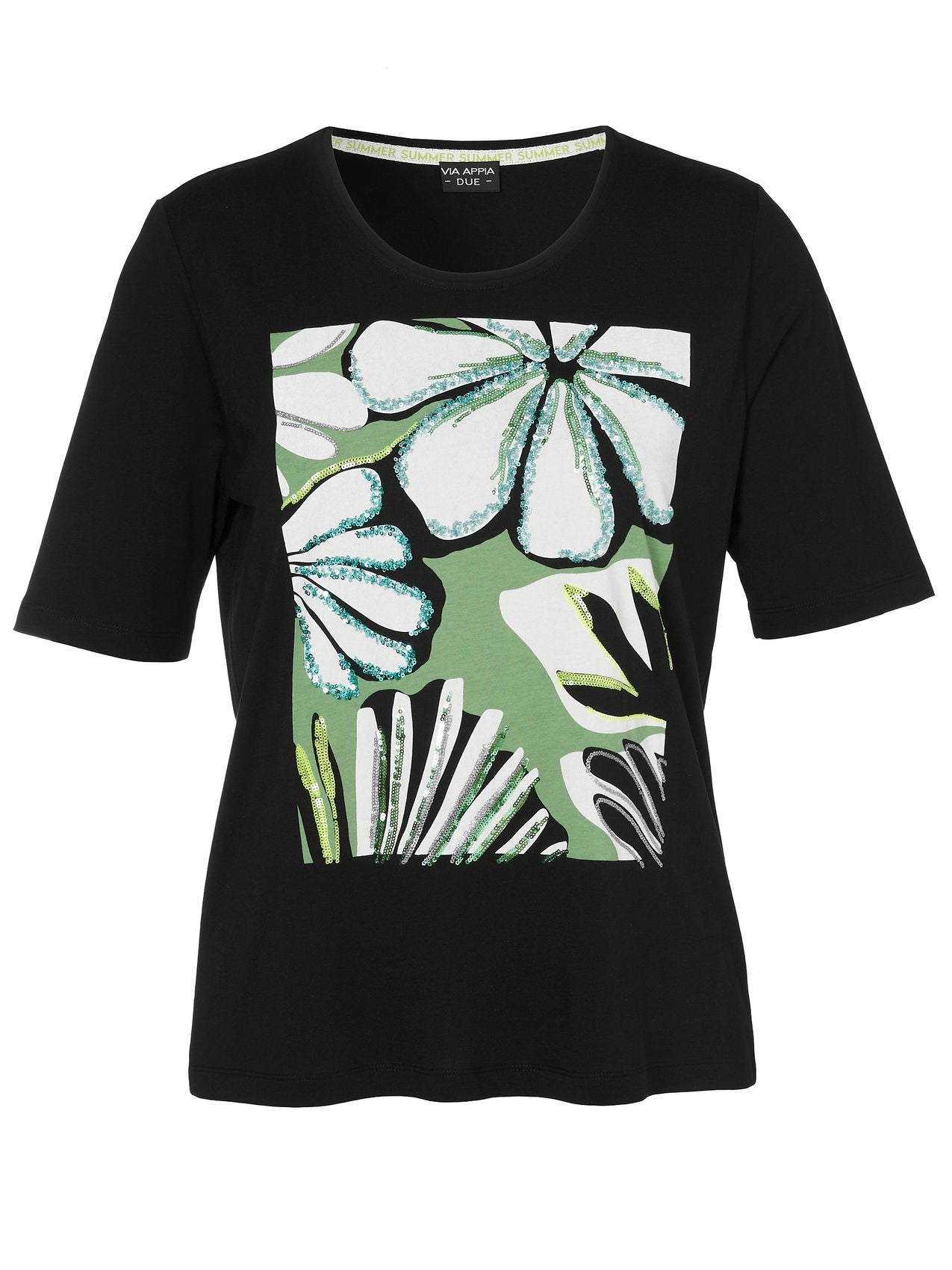 T-Shirt Rundhals 1/2 Arm Motiv Pailletten