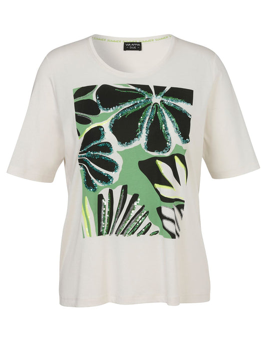 VIA APPIA T-Shirt Rundhals 1/2 Arm Motiv Pailletten