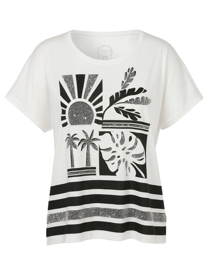 T-Shirt Rundhals 1/2 Arm Motiv Pailletten