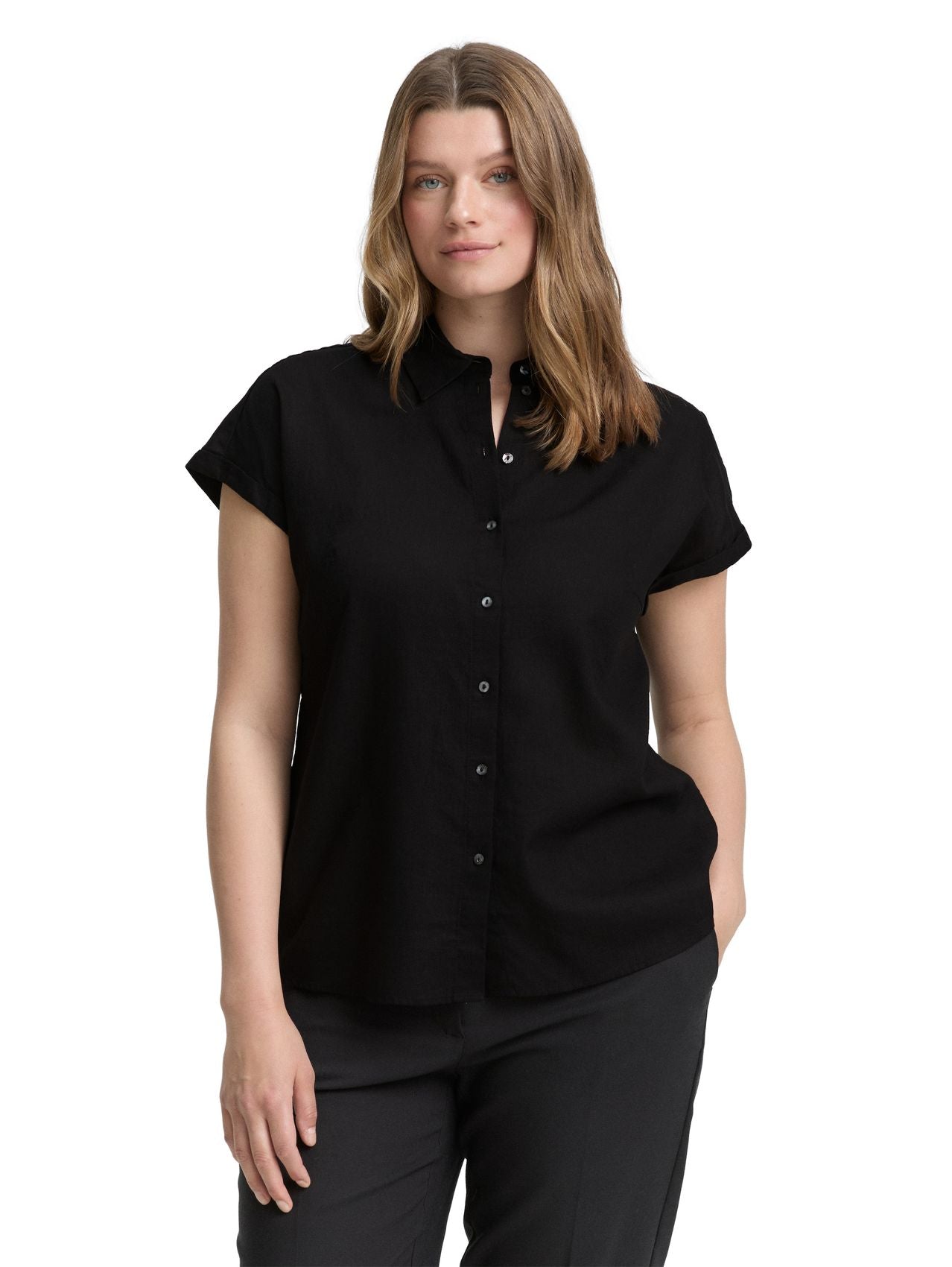 TOM TAILOR Plus Size - Loose Fit Bluse mit Leinenanteil
