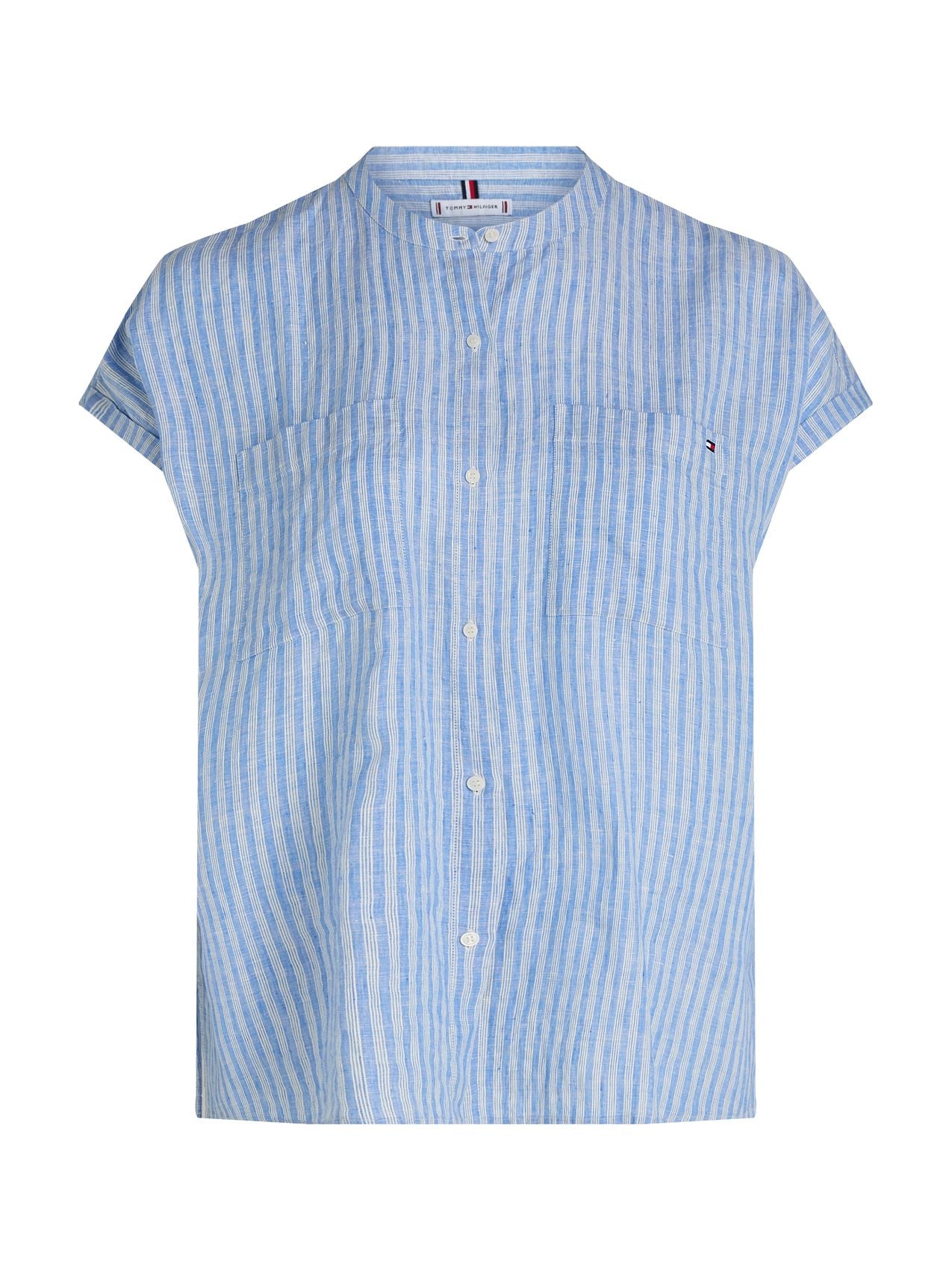 TOMMY HILFIGER CRV ESS LI COLLARLESS S/S BLOUSE