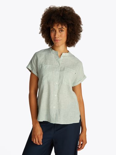 TOMMY HILFIGER ESS LINEN COLLARLESS S/S BLOUSE 42