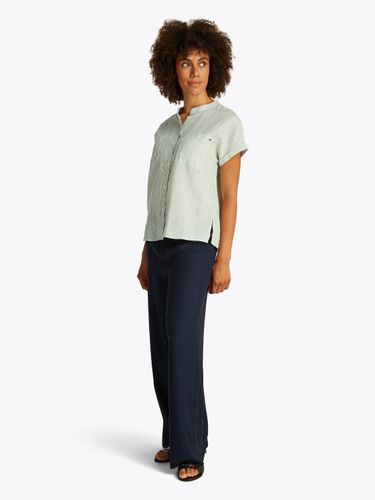 TOMMY HILFIGER ESS LINEN COLLARLESS S/S BLOUSE