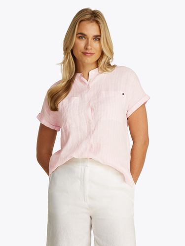 TOMMY HILFIGER ESS LINEN COLLARLESS S/S BLOUSE 36