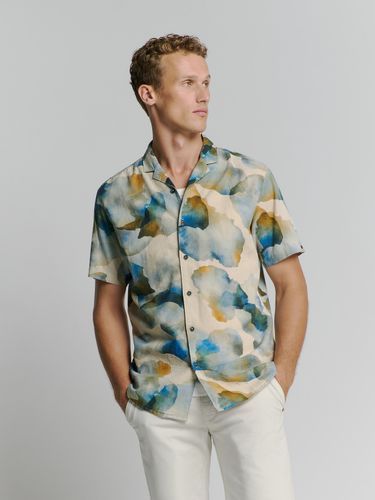 NO EXCESS Shirt Short Sleeve Revers Collar Allover Printed With Linen M