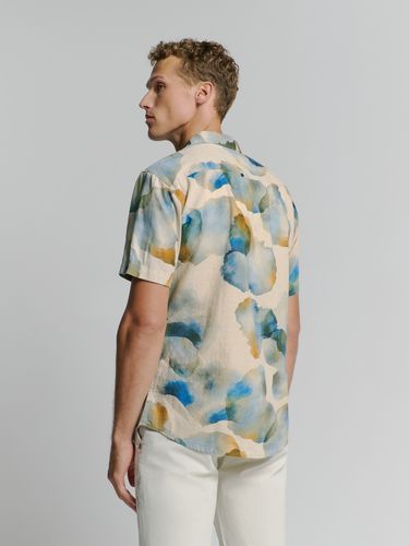 NO EXCESS Shirt Short Sleeve Revers Collar Allover Printed With Linen