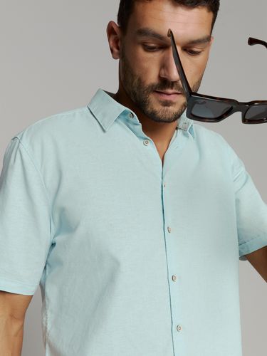 NO EXCESS Shirt Short Sleeve Solid With Linen