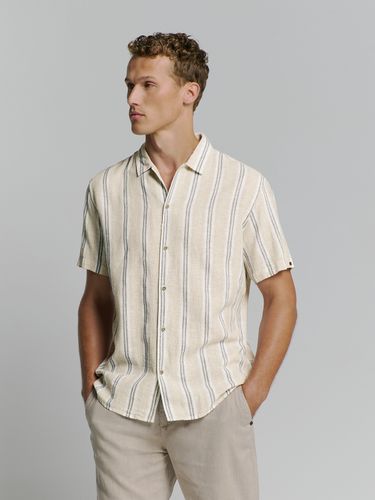 NO EXCESS Shirt Short Sleeve Dobby Vertical Stripe With Linen L