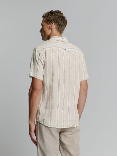 NO EXCESS Shirt Short Sleeve Dobby Vertical Stripe With Linen