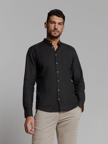NO EXCESS Shirt Granddad Solid With Linen L
