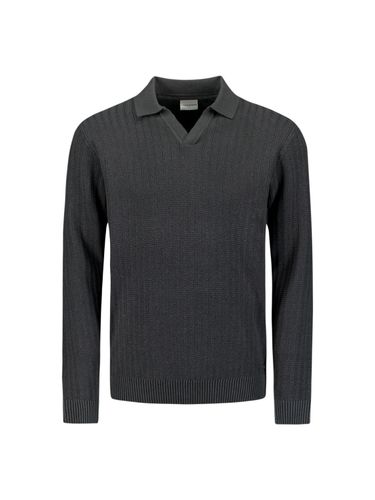 NO EXCESS Pullover Open Polo Collar Relief Knit