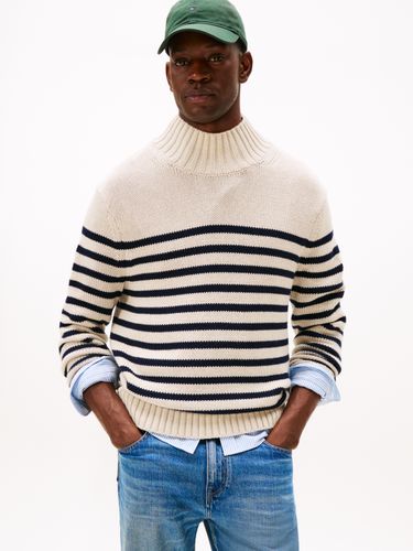 TOMMY HILFIGER BRETON COTTON STRIPE MOCK NECK