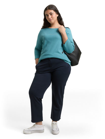 Plus Size - Slim Fit Langarmshirt mit Glitzer-Logo
