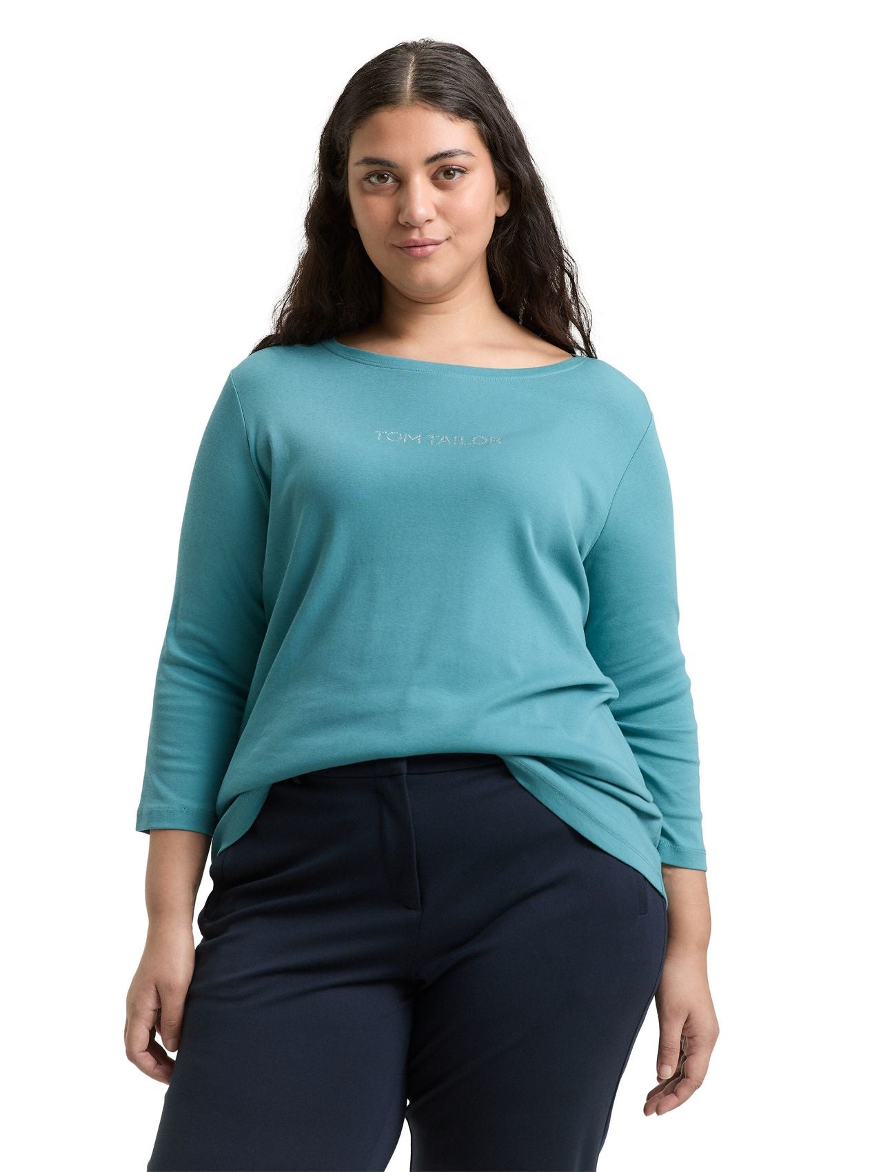 Plus Size - Slim Fit Langarmshirt mit Glitzer-Logo