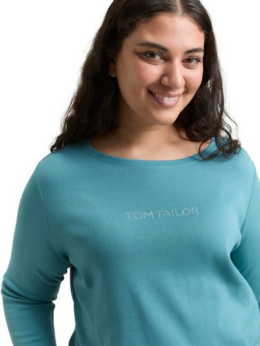 TOM TAILOR Plus Size - Slim Fit Langarmshirt mit Glitzer-Logo