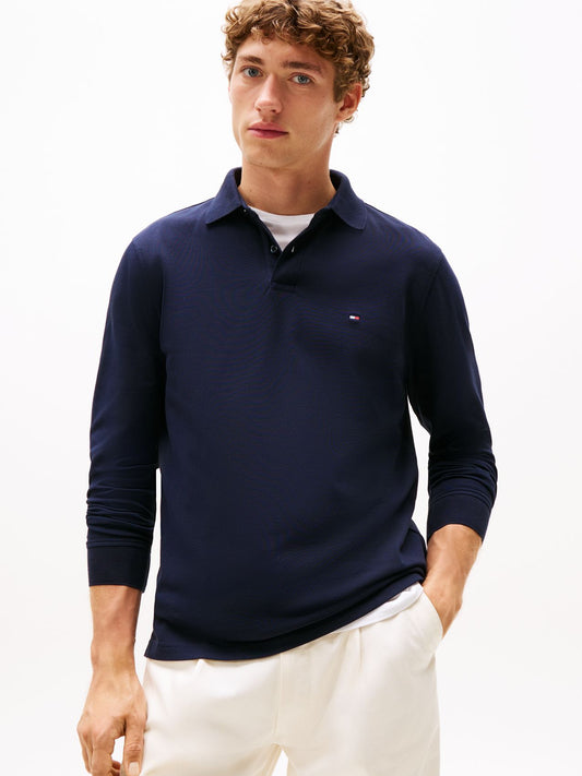 Langarm-Poloshirt aus Stretch-Piqué