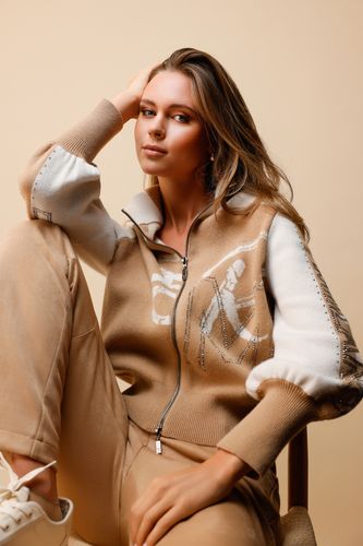 MONARI Strickjacke, cognac gemustert