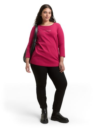 TOM TAILOR Plus Size - Slim Fit Langarmshirt mit Glitzer-Logo