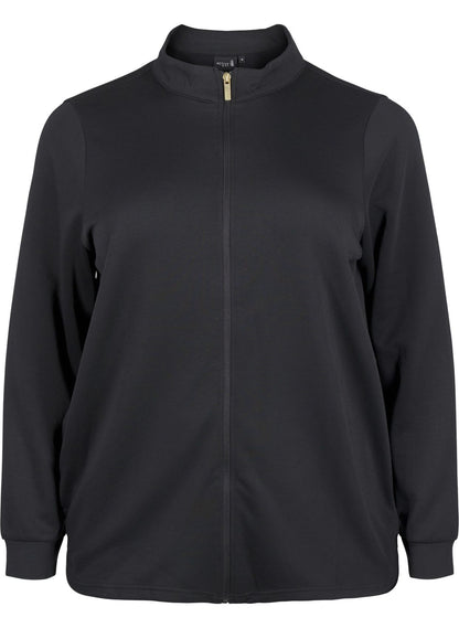 ZIZZI Sportlicher Cardigan mit Reißverschluss und Taschen schwarz