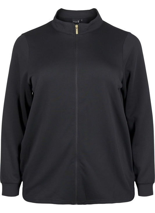 ZIZZI Sportlicher Cardigan mit Reißverschluss und Taschen schwarz