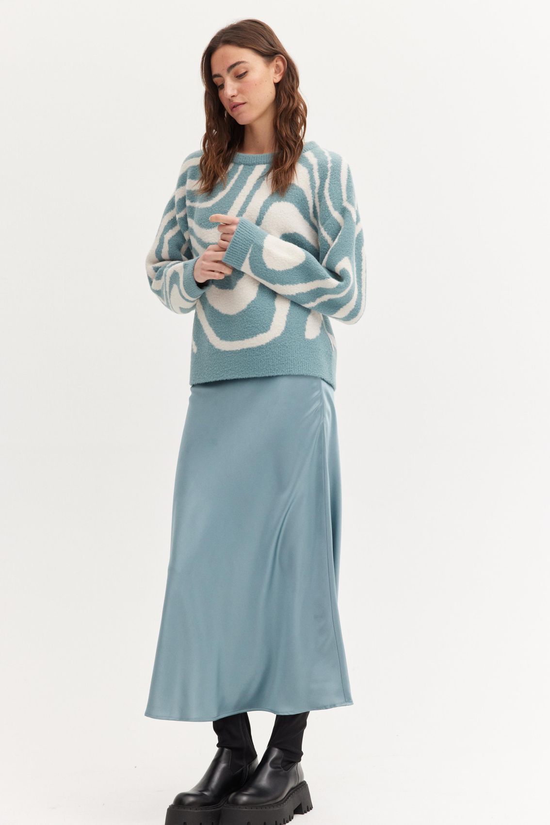 THE FASHION PEOPLE Satin Skirt winter ocean