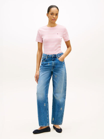 TOMMY HILFIGER Flag Embroidery Crew Neck Slim T-Shirt