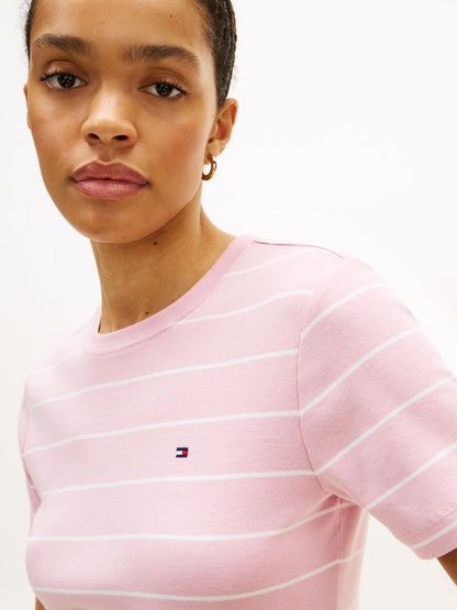 TOMMY HILFIGER Flag Embroidery Crew Neck Slim T-Shirt