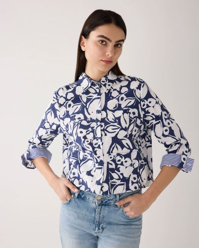 MORE & MORE Kurze Baumwoll-Bluse mit Print