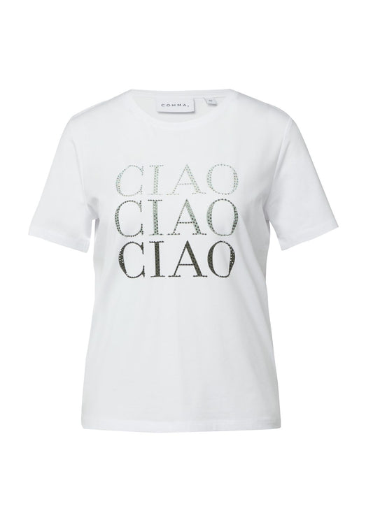 COMMA Jersey-T-Shirt mit Strasssteinchen 38