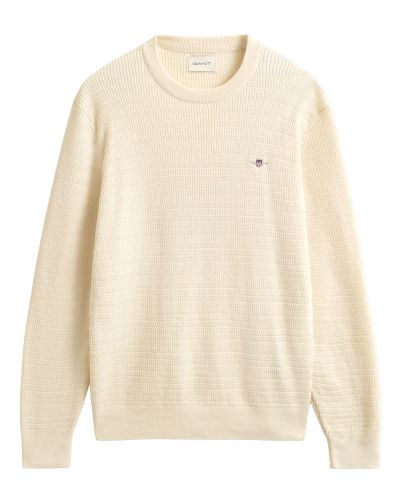 GANT Rundhalspullover mit Mini-Zopfmuster