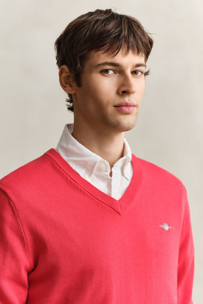 GANT Klassischer V-Neck Pullover aus Baumwolle