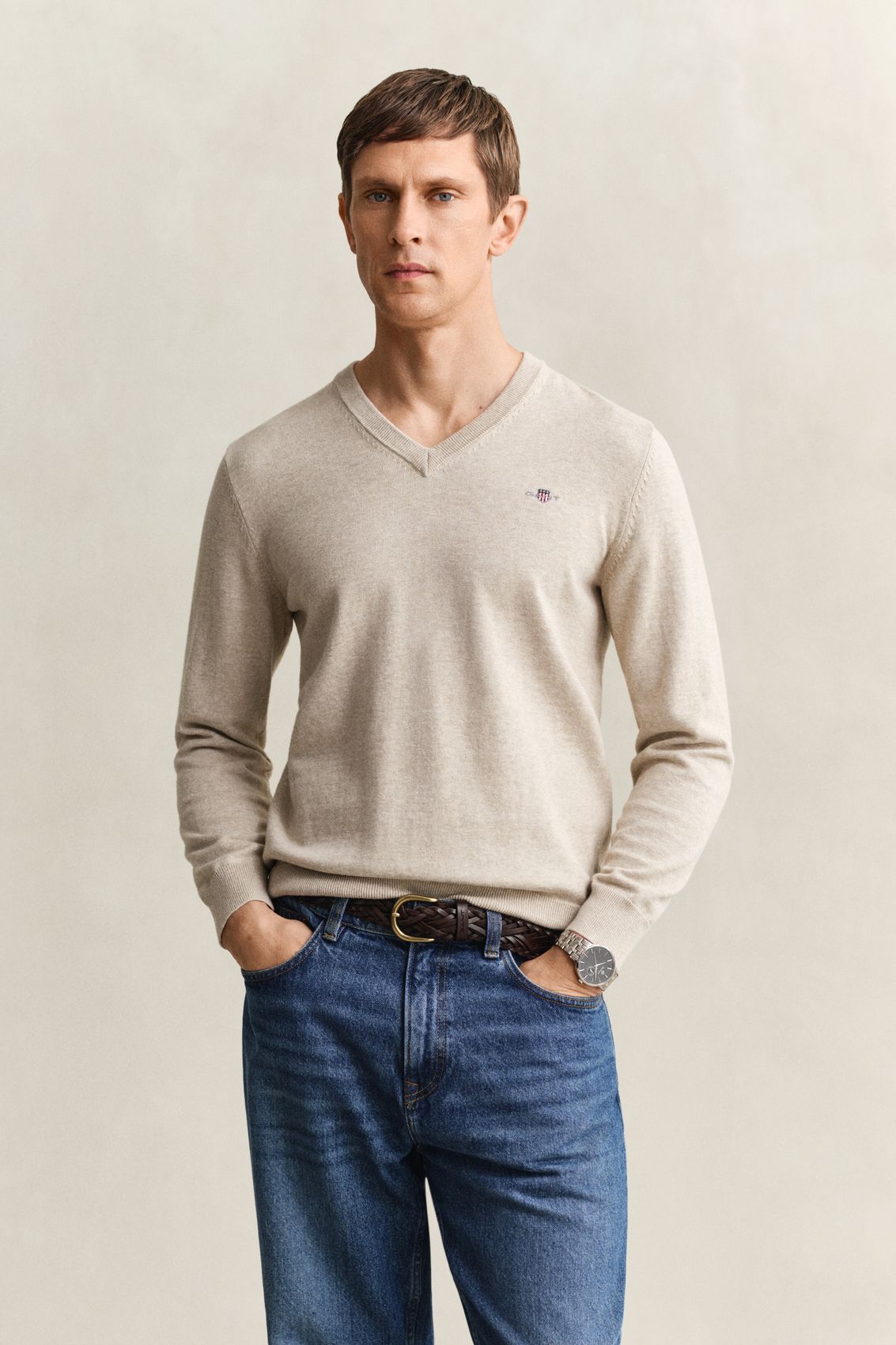 GANT Klassischer V-Neck Pullover aus Baumwolle