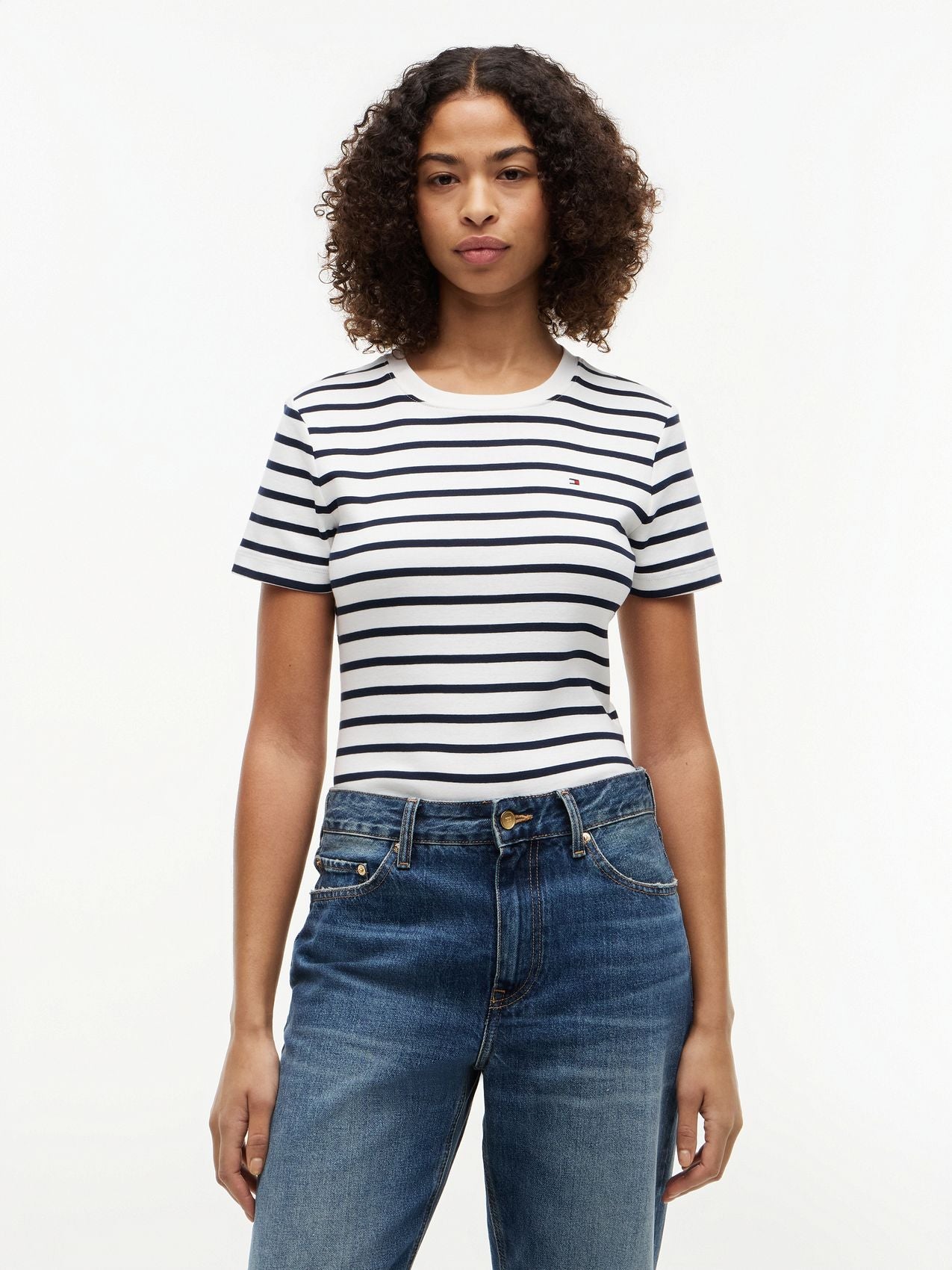 TOMMY HILFIGER Flag Embroidery Crew Neck Slim T-Shirt