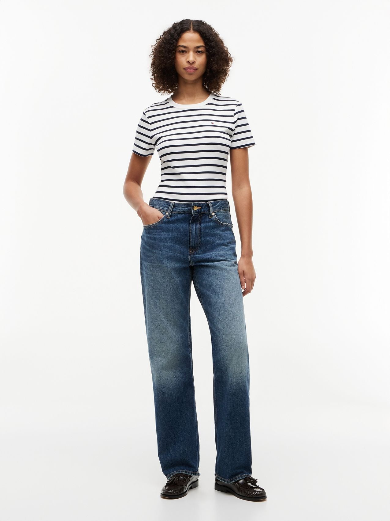 TOMMY HILFIGER Flag Embroidery Crew Neck Slim T-Shirt