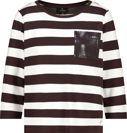 MONARI Sweatshirt, dark chocolate ringel