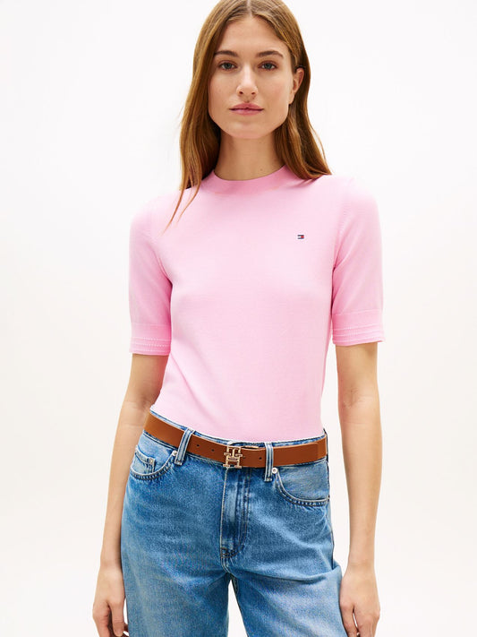 TOMMY HILFIGER Feinstrick-Pullover mit kurzen Ärmeln