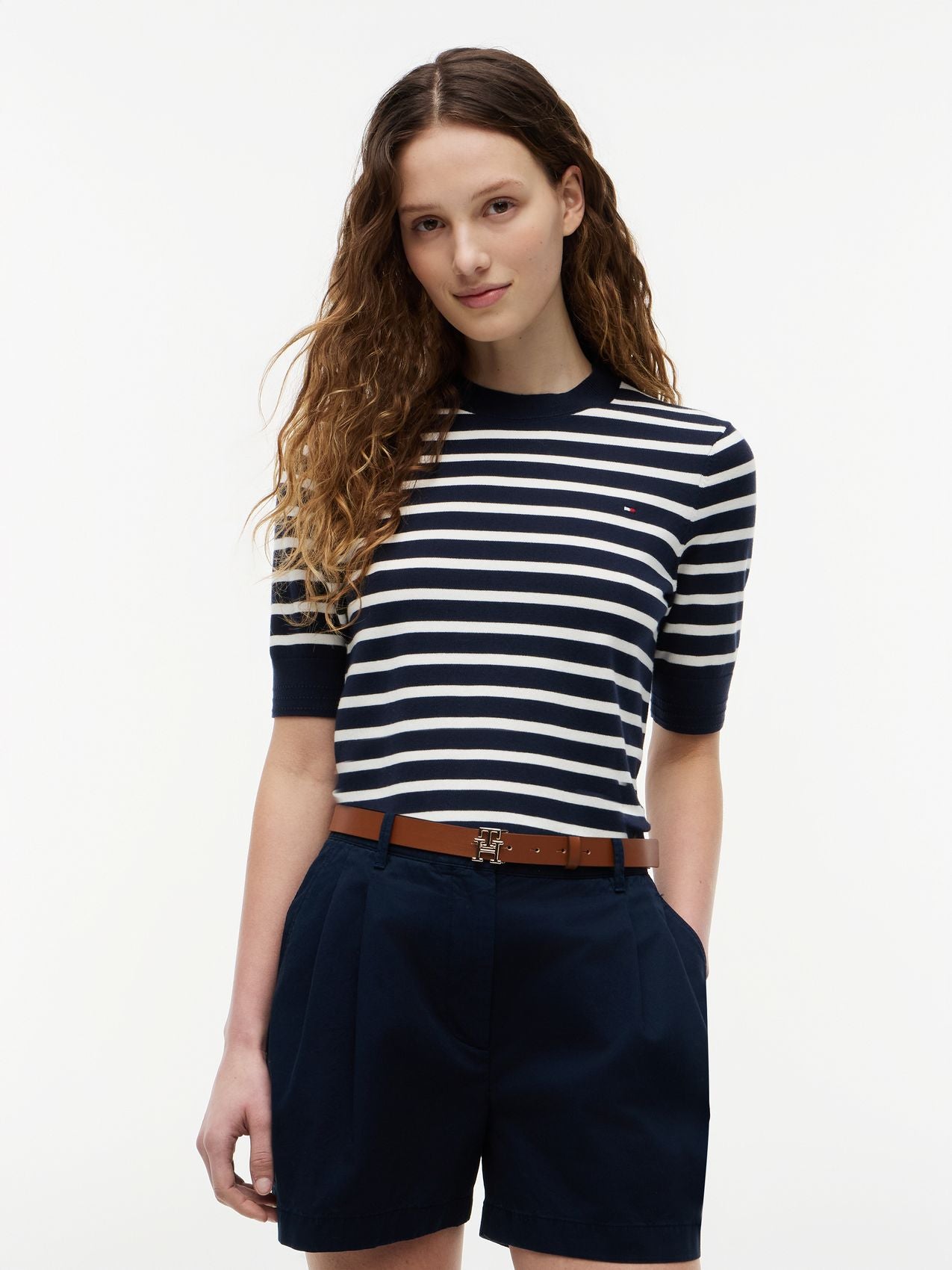 TOMMY HILFIGER Feinstrick-Pullover mit kurzen Ärmeln