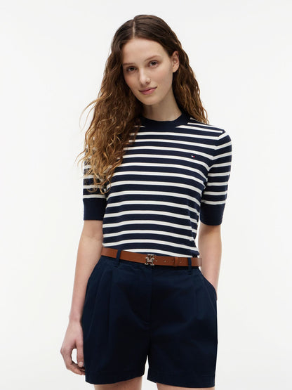 TOMMY HILFIGER Feinstrick-Pullover mit kurzen Ärmeln