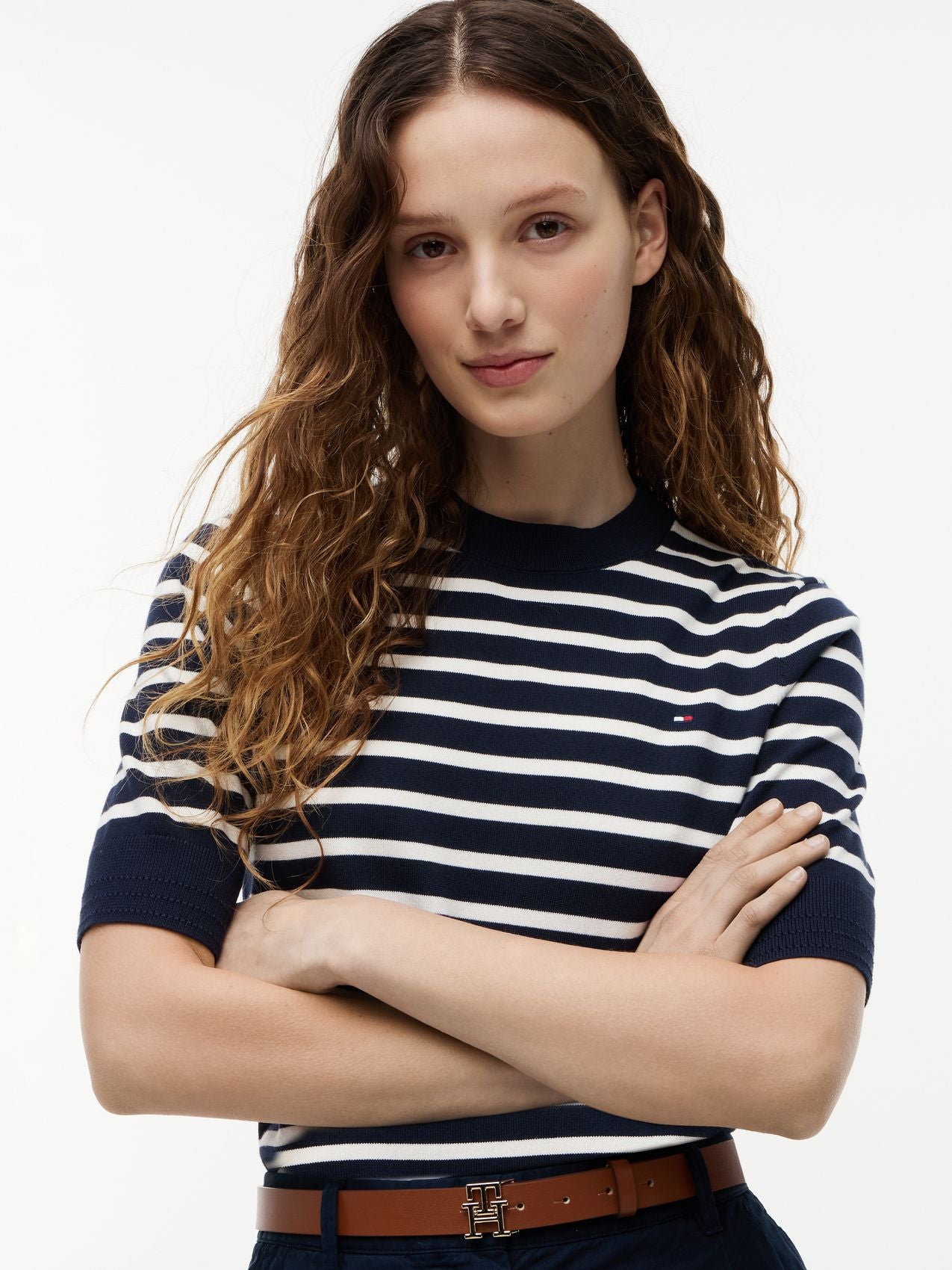 TOMMY HILFIGER Feinstrick-Pullover mit kurzen Ärmeln