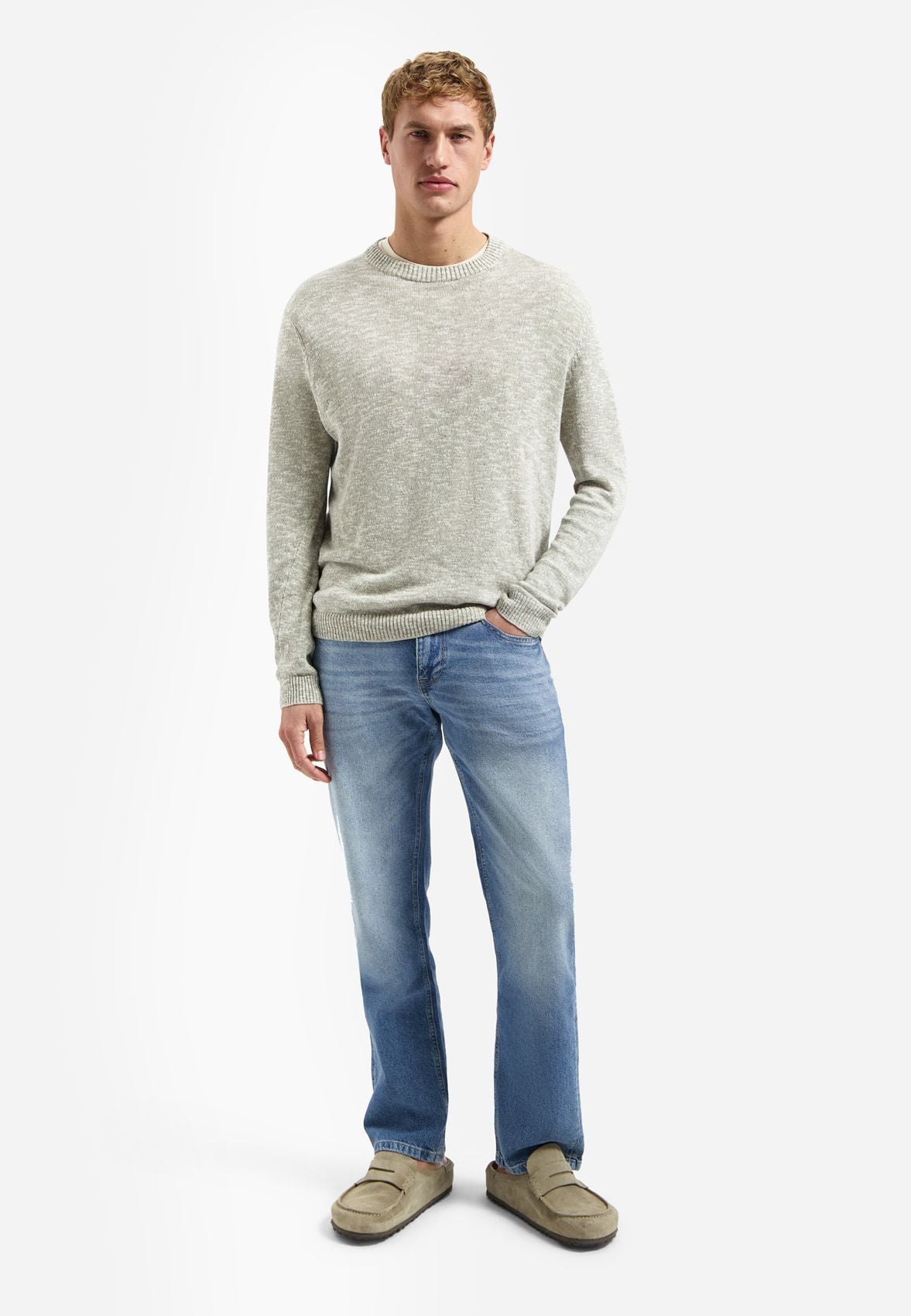 NO EXCESS Pullover Crewneck Melange With Linen