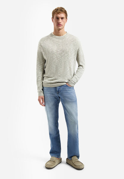NO EXCESS Pullover Crewneck Melange With Linen