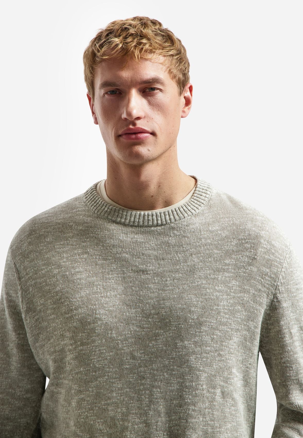 NO EXCESS Pullover Crewneck Melange With Linen