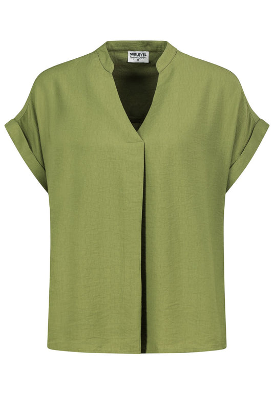 SUBLEVEL Damen, Bluse kurzarm, golden cypress green M
