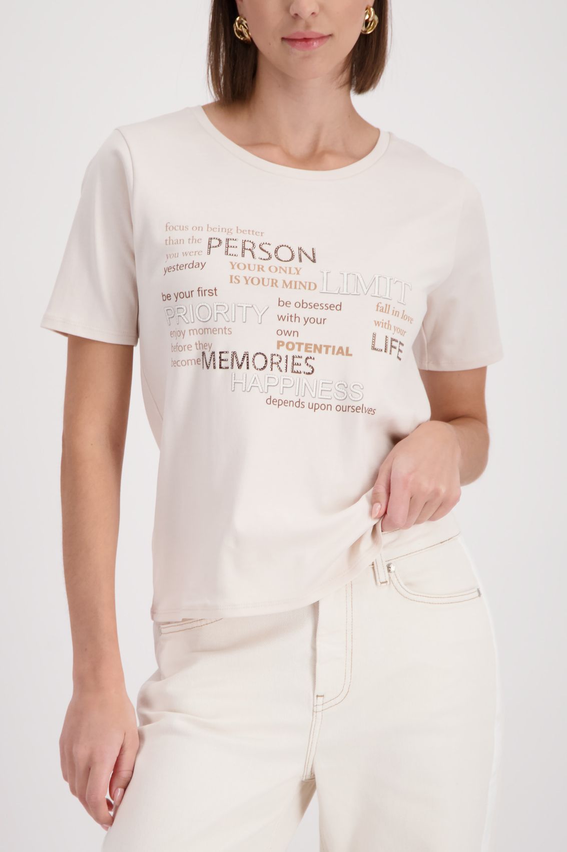 MONARI T-Shirt, champagne beige 38