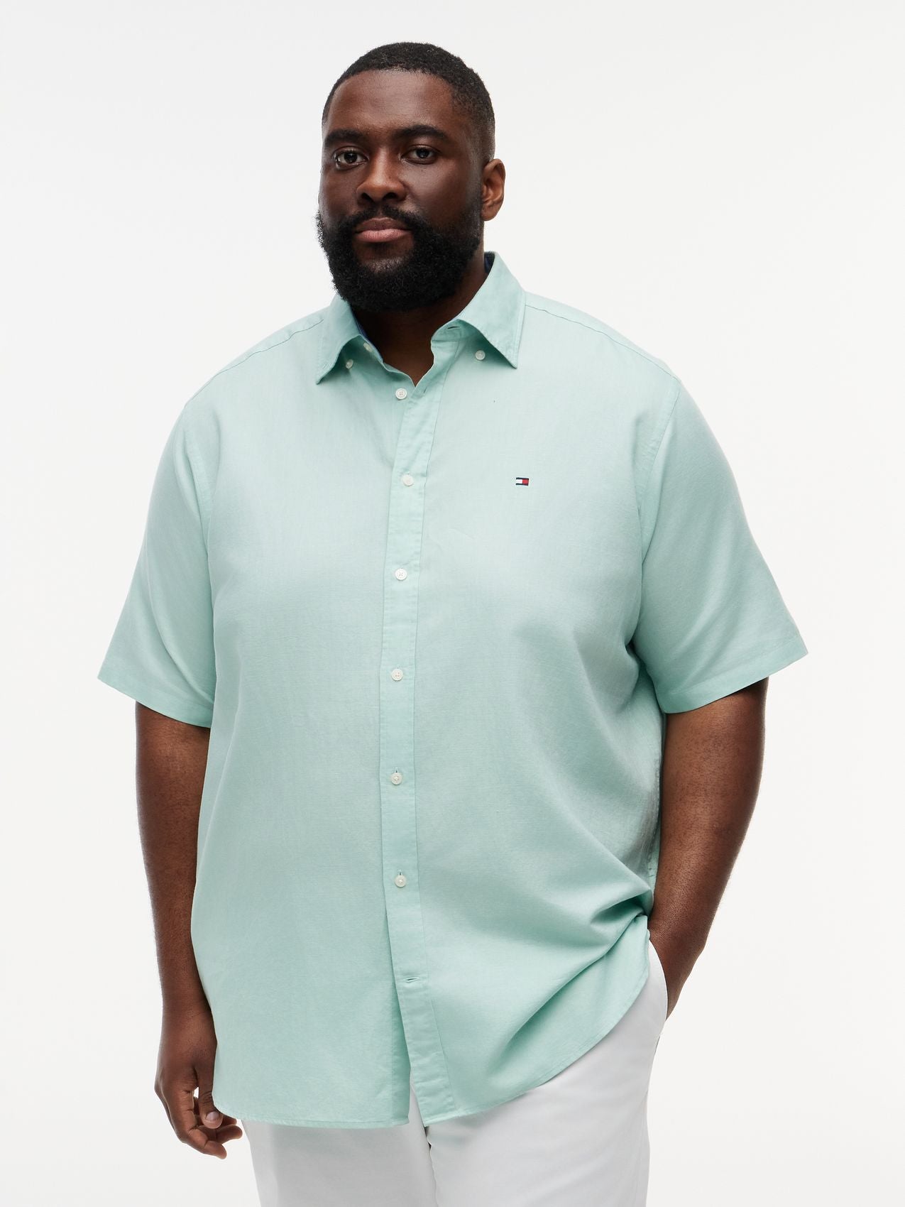 TOMMY HILFIGER BT- LINEN BLND SOLID SS RF S-B 3XLT