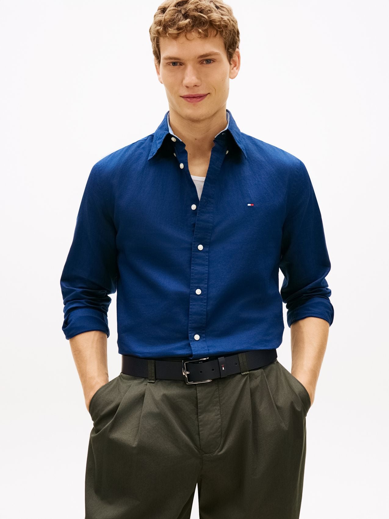 TOMMY HILFIGER Regular Fit Linen Blend Button-Down Shirt XL